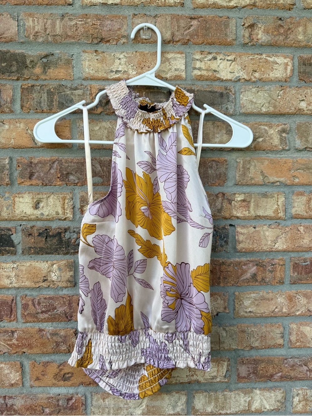 Monteau Floral Halter Crop Top in White, Lavender & Mustard